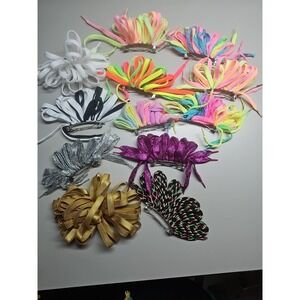 Lot 12 Vtg 80s Shoelace French Hair Barrette Metallic Thread Pastel Neon